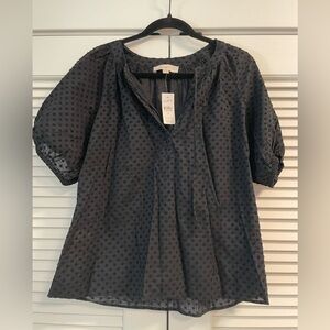 NWT Loft Textured Polka Dot Blouse. M. Black.